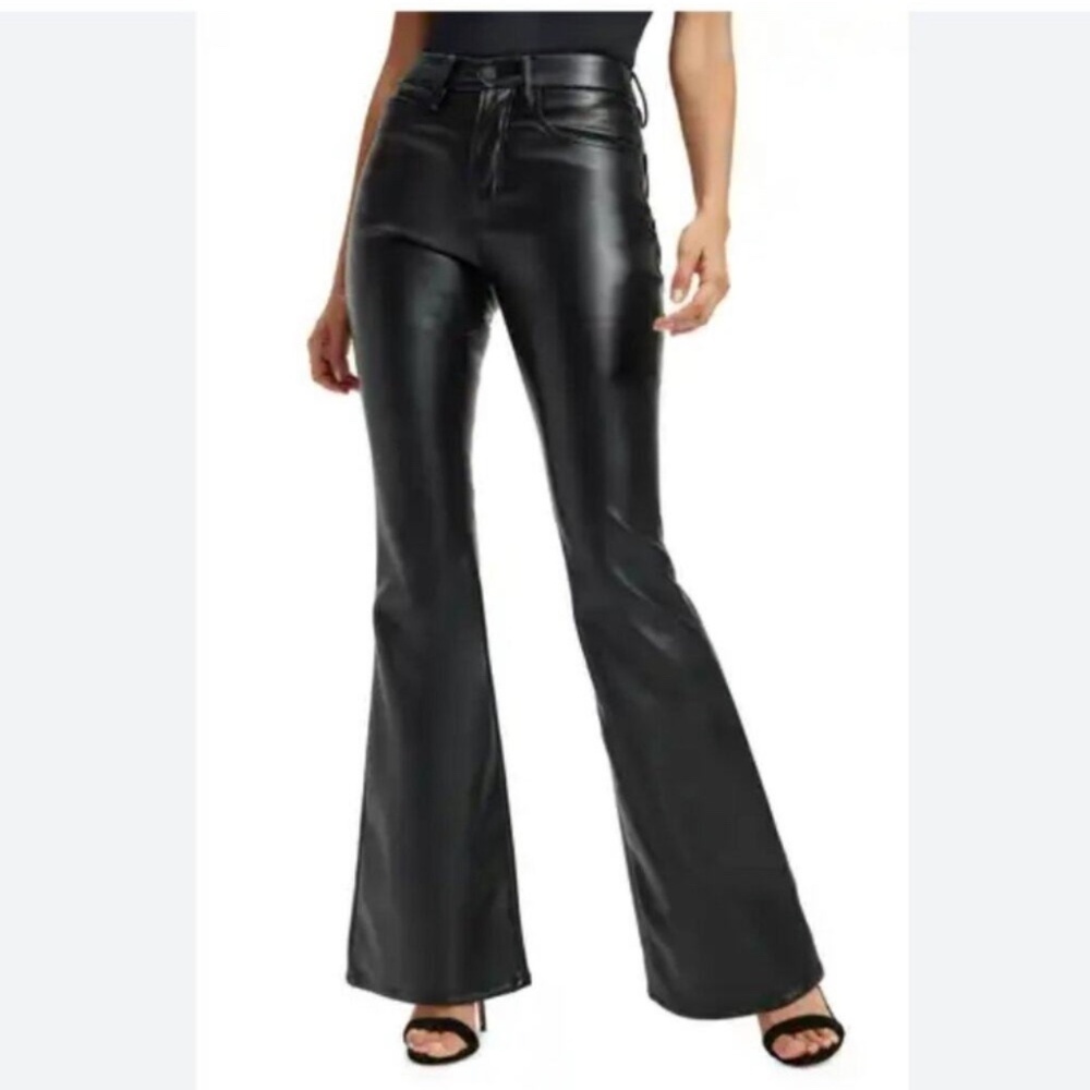 Good American Good Legs Faux Leather Black Flare Pants Size 15